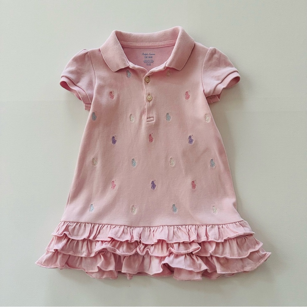 Ralph Lauren 12 Months Baby Girl Pink Ruffled Polo Dress Spring Summer Easter